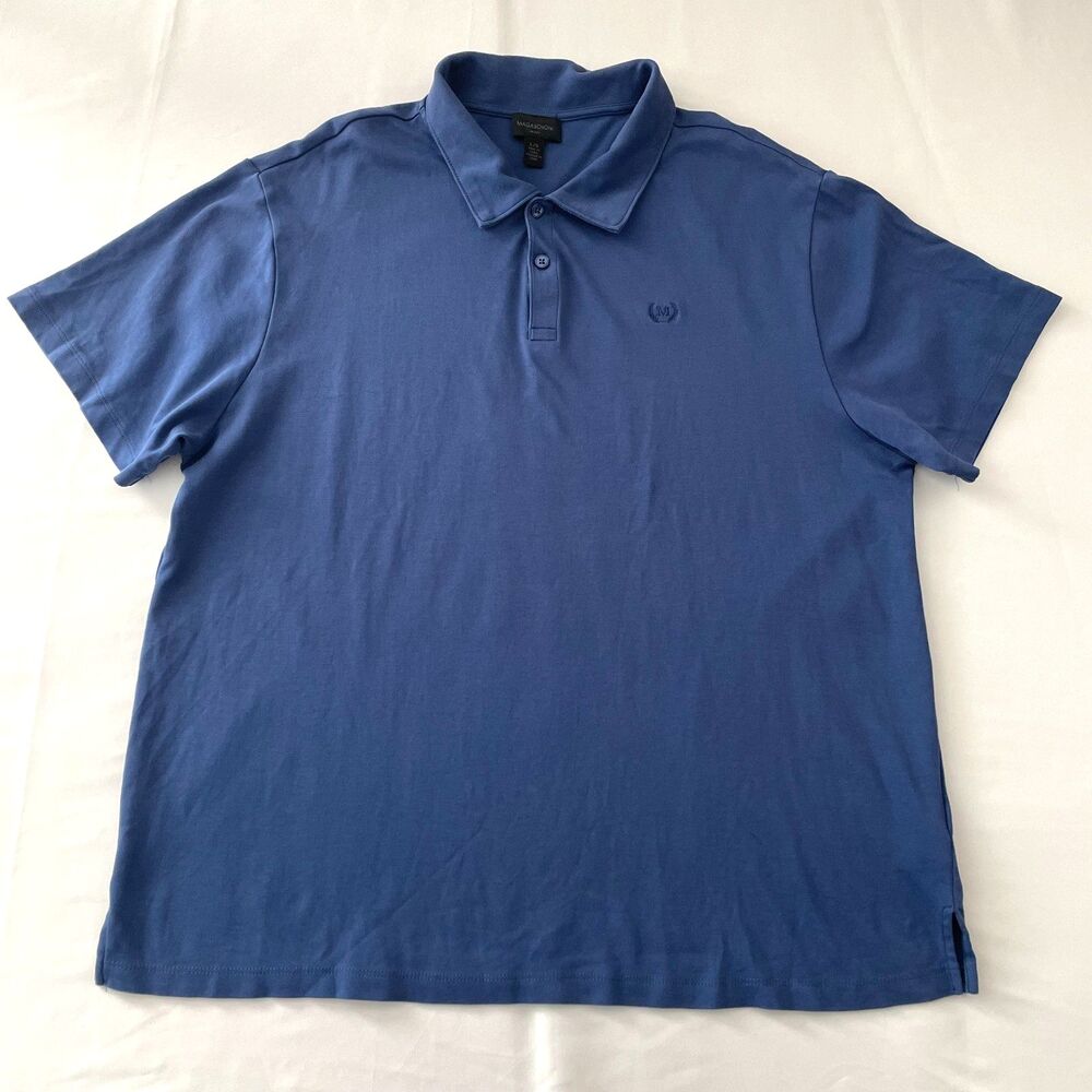 Magaschoni Man Men’s Large Blue Pima Cotton Polo Shirt Short Sleeve Logo
